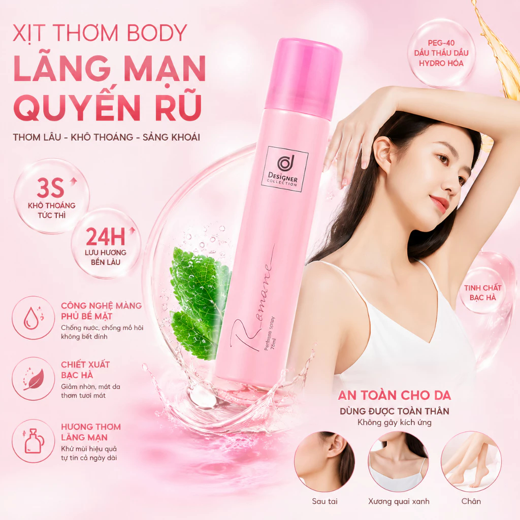 Xịt khử mùi,Xịt Khử Mùi Nách Và Toàn Thân - Khử Mùi Hôi Hiệu Quả, Khô Nhanh, Hương Thơm Quyến Rũ,Khử mùi cơ thể 75ml