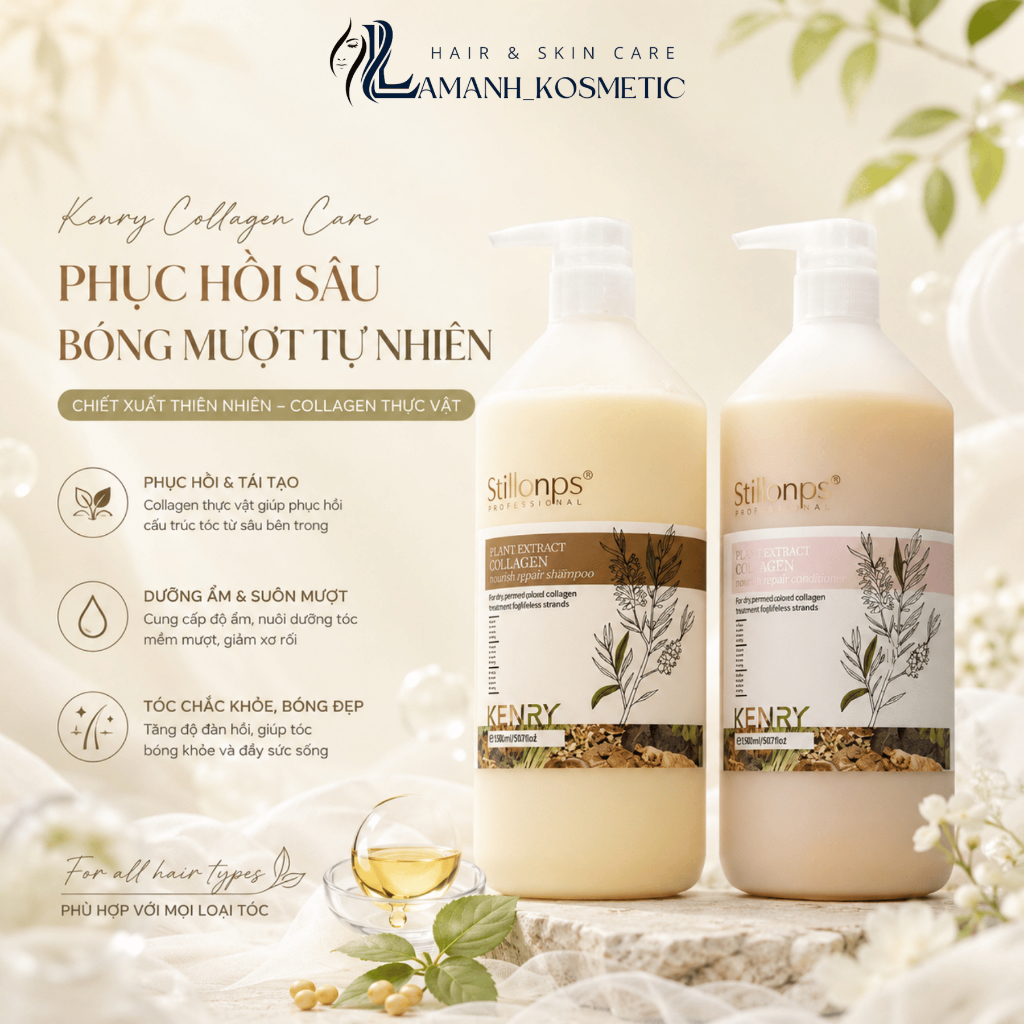 Cặp Dầu Gội Xả Kenry Stillonps 500ml/1000ml | Dưỡng Tóc Mềm Mượt, Hỗ Trợ Sạch Gàu.