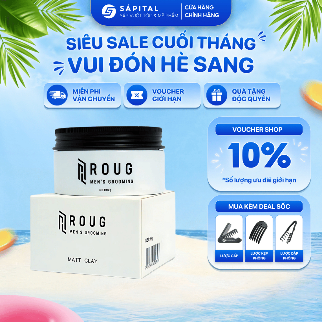 [VERSION 4] Sáp vuốt tóc Roug Matt Clay - Roug Trắng cho tóc dày, Giữ nếp tới 16h, Không bết dính