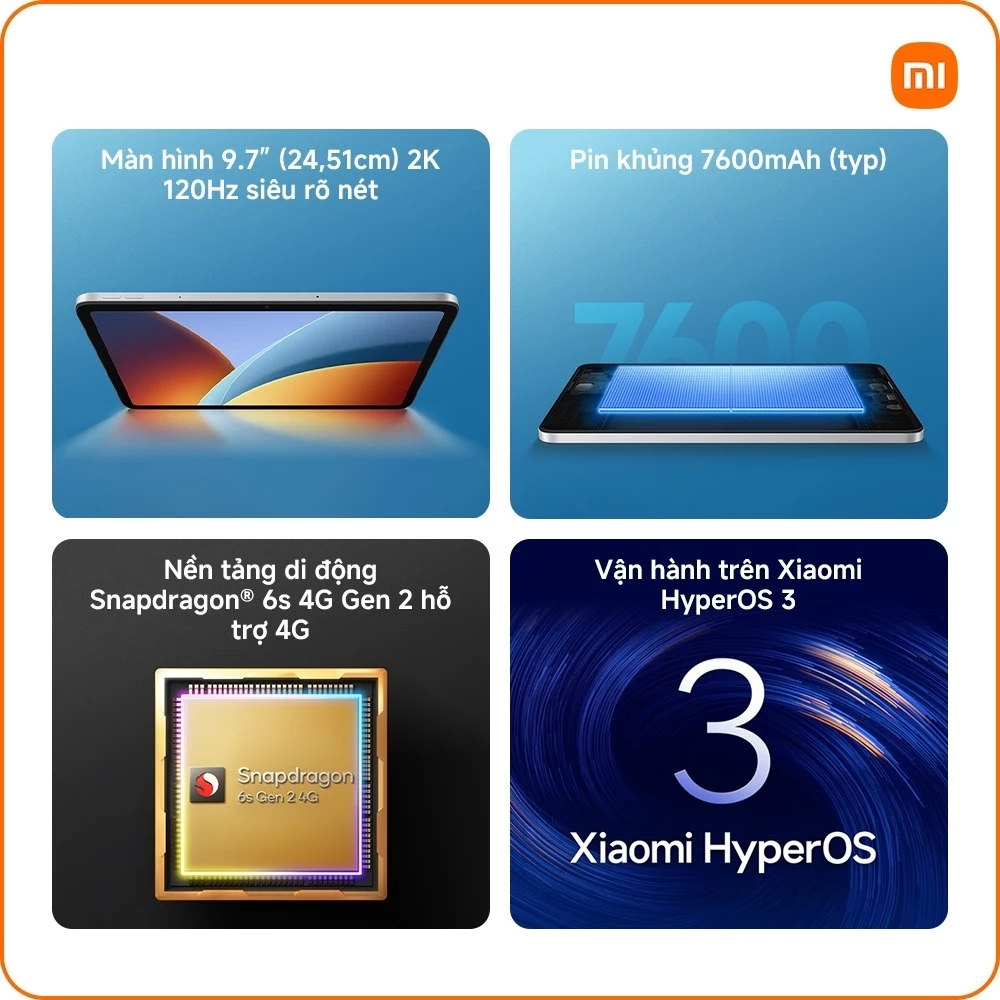 Máy Tính Bảng Xiaomi REDMI Pad 2 9.7 4G (4+64GB| 4+128GB) | Màn hình 9.7" | Pin khủng 7600 mAh | Bảo hành 18 Tháng