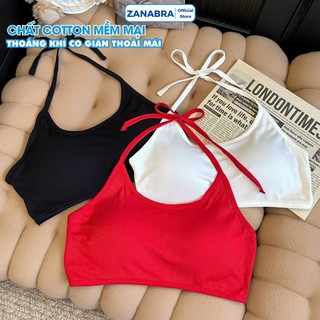 Áo bra cổ yếm hở lưng chất cotton gân tăm có mút sẵn, Áo lót 2 dây dáng croptop tôn dáng ZANABRA