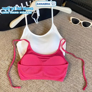 Áo bra cổ yếm hở lưng chất cotton gân tăm có mút sẵn, Áo lót 2 dây dáng croptop tôn dáng ZANABRA