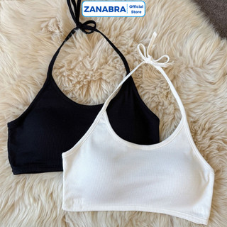 Áo bra cổ yếm hở lưng chất cotton gân tăm có mút sẵn, Áo lót 2 dây dáng croptop tôn dáng ZANABRA