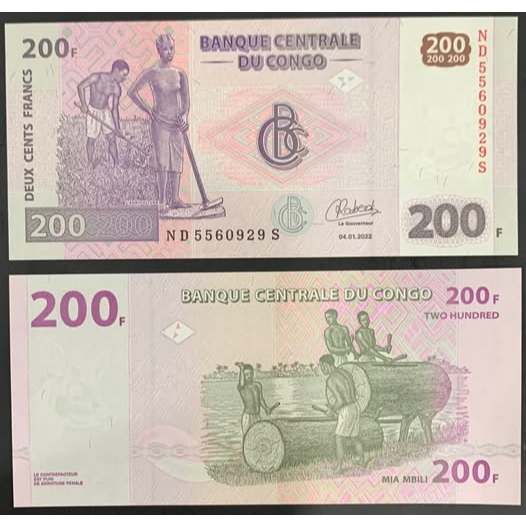 [47849504] SƯU TẦM XƯA 200 francs 2022 CONGO MỚI