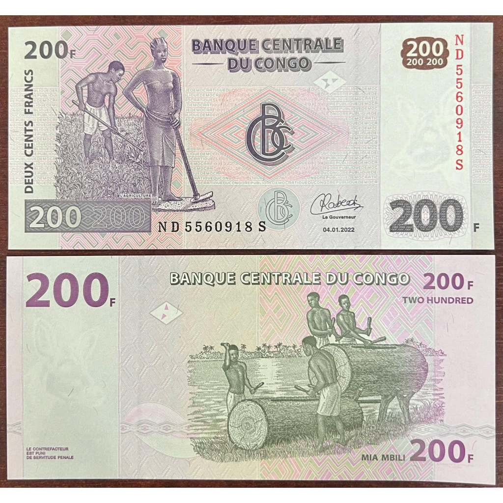 [47849504] SƯU TẦM XƯA 200 francs 2022 CONGO MỚI