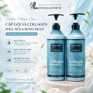 Cặp Dầu Gội Xả Bosecher Collagen 800ml | Hỗ Trợ Sạch Gàu Dầu, Dưỡng Tóc Mềm Mượt.