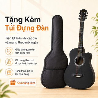 Đàn Guitar Acoustic 38 Inch Dáng Khuyết Màu Đen Cho Người Mới Tập Chơi, Kèm Túi Đựng Đàn, Đóng Gói Chống Sốc