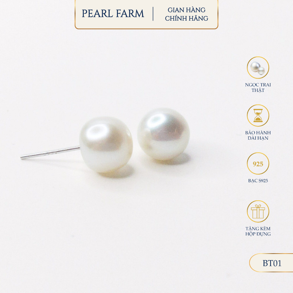 Bông Tai Ngọc Trai Nụ Dáng Bánh Bao 6-10mm Pearl Farm