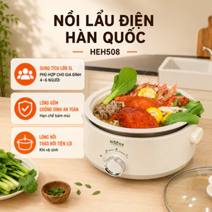 Nồi Lẩu Điện Hàn Quốc HEH508 Dung Tích 5L Lòng Gốm Tháo Rời, 3 Chế Độ Nhiệt, Công Suất 1360W