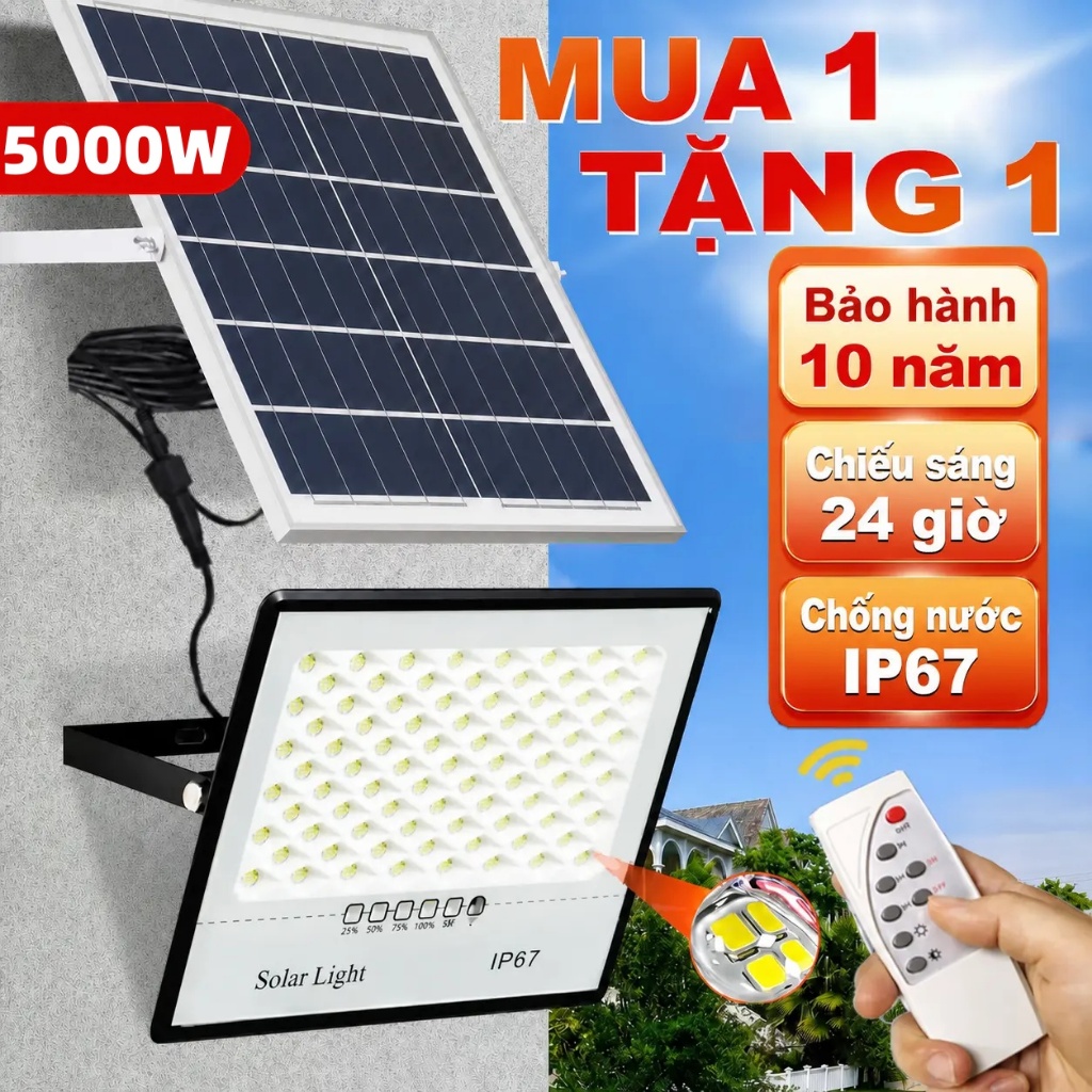 Đèn LED năng lượng mặt trời ngoài trời chống nước kèm tấm pin năng lượng mặt trời