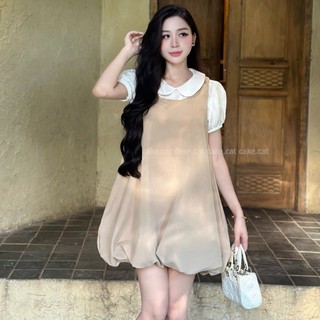 Set Váy Áo Babydoll Sweet Set Váy Yếm Dáng Bí Phồng Kèm Áo Sơ Mi Cổ Sen Tiểu Thư Hàn Quốc Hot Trend