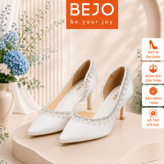 Giày Cao Gót Nữ Cao Cấp BEJO H51.5P.05 Tua Rua Ngọc Cao Cấp - Giày Cưới Cô Dâu Đi Êm Chân