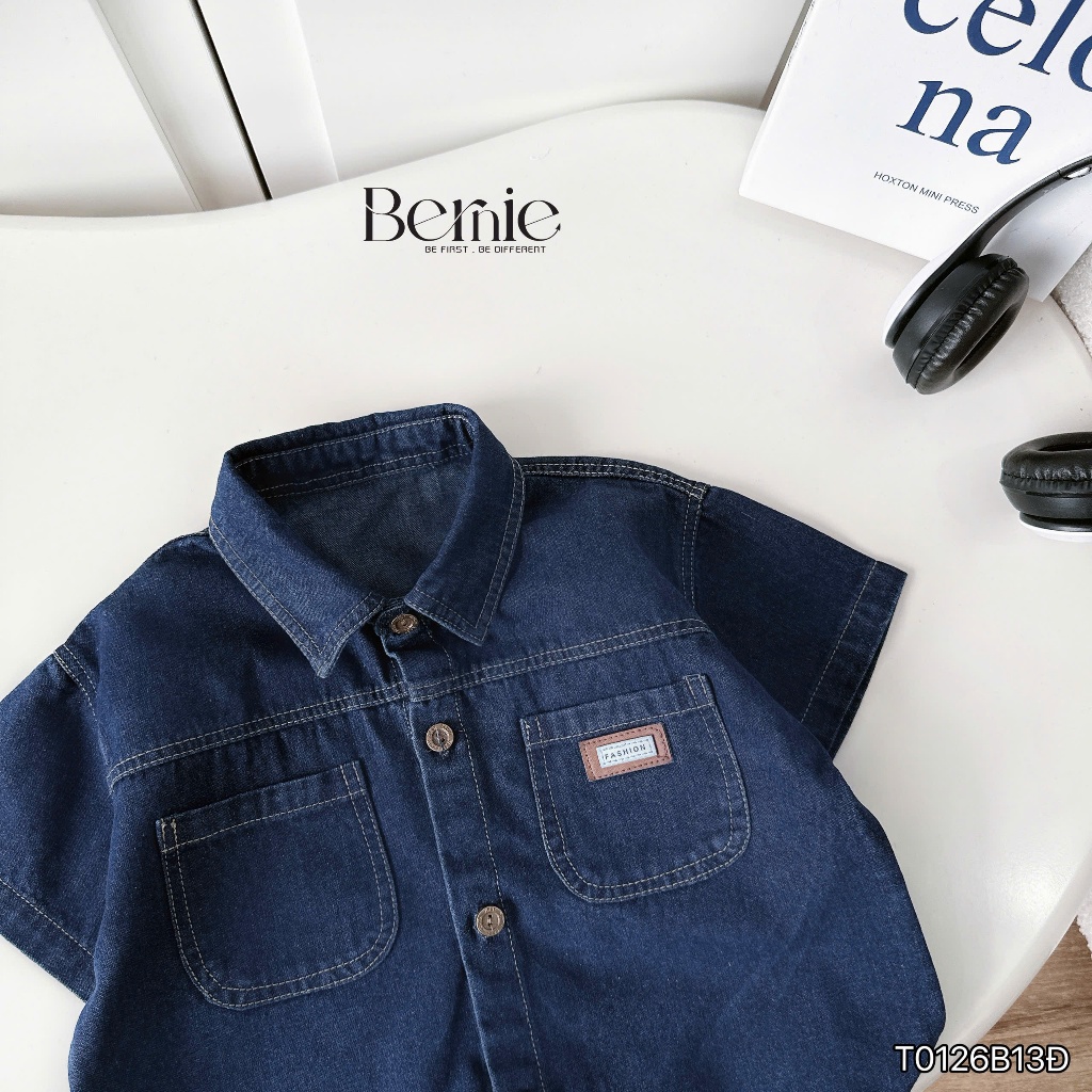 Set jean cộc tay Pocket Chill Bernie chất liệu jean mềm đứng form cực chất cho bé trai 9-28kg