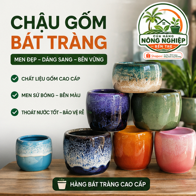 (Giá Sỉ ) Chậu Gốm Bát Tràng Mini Trồng Sen Đá, Xương Rồng - Chậu Decor Để Bàn Handmade Cao Cấp