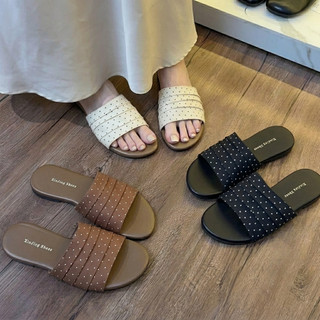 [CHÂN MẬP TĂNG 1 SIZE] Dép Lê Nữ Quai Vải Họa Tiết Chấm Bi Xinh Xắn, Đế Êm Chống Trơn Trượt L166