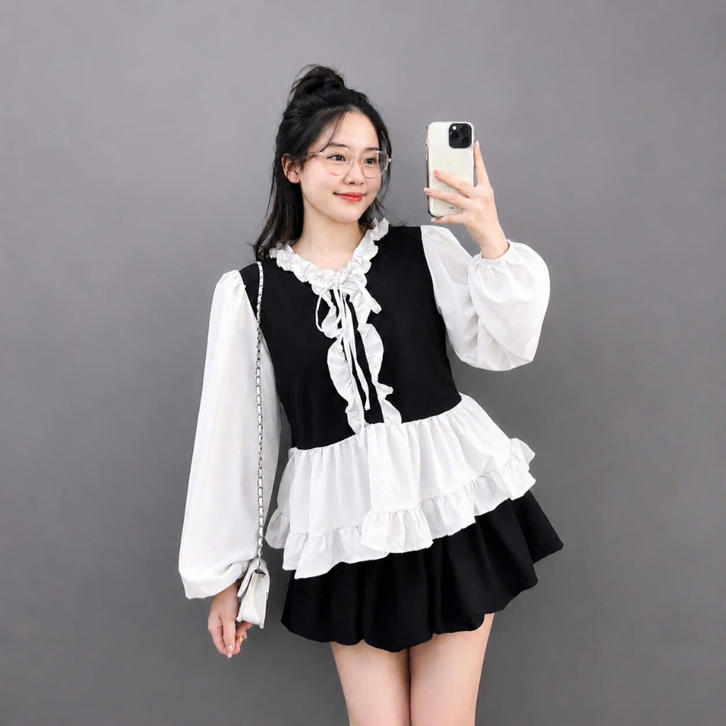 Set Bigsize Nữ Áo Nỉ Tăm Nhún Eo Cột Nơ Mix Chân Váy Bí Lưng Thun – Gọn Dáng Thoải Mái (A336+CV413)