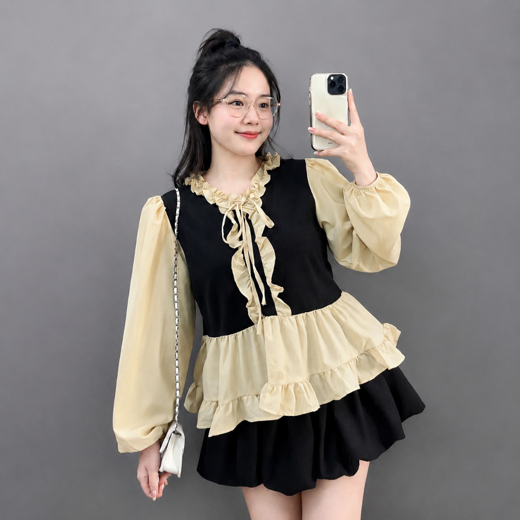 Set Bigsize Nữ Áo Nỉ Tăm Nhún Eo Cột Nơ Mix Chân Váy Bí Lưng Thun – Gọn Dáng Thoải Mái (A336+CV413)