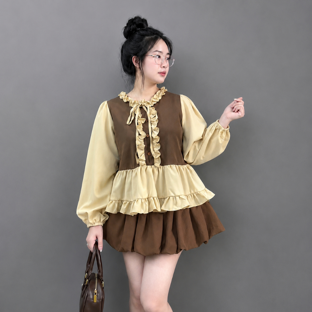 Set Bigsize Nữ Áo Nỉ Tăm Nhún Eo Cột Nơ Mix Chân Váy Bí Lưng Thun – Gọn Dáng Thoải Mái (A336+CV413)
