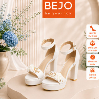 Giày Cao Gót Nữ Cao Cấp BEJO H92 Đính 3 Hoa Cành Vàng Sang Trọng - Giày Cưới Cô Dâu Đi Êm Chân