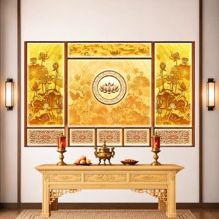 Tranh dán tường 3d, tranh phòng thờ vải lụa kim sa cao cấp,trang trí bàn thờ,Tặng keo và dụng cụ dán