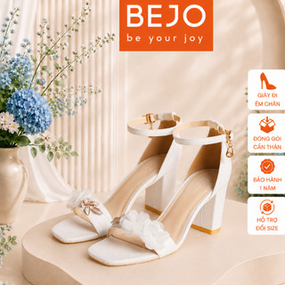 Giày Cao Gót Nữ Cao Cấp BEJO S46.03 Trắng Đính Hoa Voan Lụa Thanh Lịch - Giày Cưới Cô Dâu Đi Êm Chân