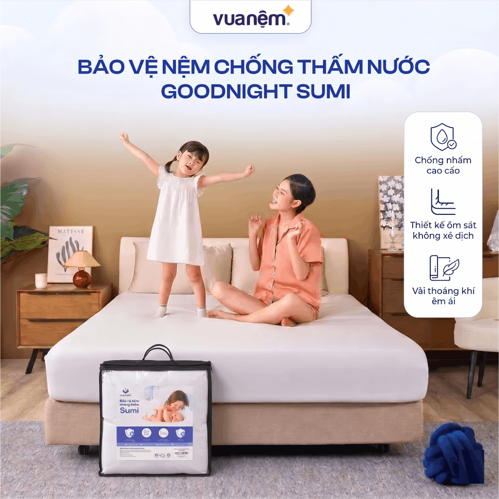 Ga Chống Thấm Goodnight Sumi, Ga Bo Chun Chống Nước Cho Bé và Mẹ, ngăn ngừa vết bẩn hiệu quả