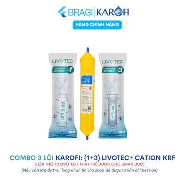 (HỎA TỐC) Combo 3 Lõi Lọc Thô Smax Duo Karofi (Lõi Cation Dạng T33) Cho Máy N-e117,n-E118) Dành Cho Nước Nhiễm Đá Vôi