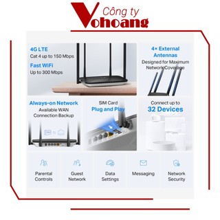 Router Wi-Fi Lắp Sim Mercusys MB115-4G Chuẩn N LTE 300Mbps