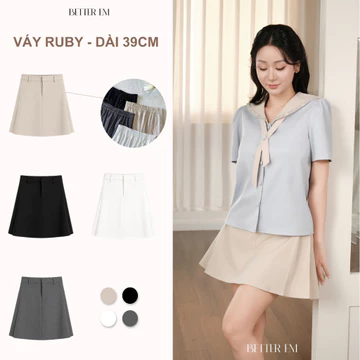 Better EM [Chân Váy Ruby] Chân Váy Ngắn Chữ A Tôn Dáng Dài 39cm,Cạp Cao Lưng Chun Che Bụng,Từ 45kg Đến 82kg (Có Bigsize)