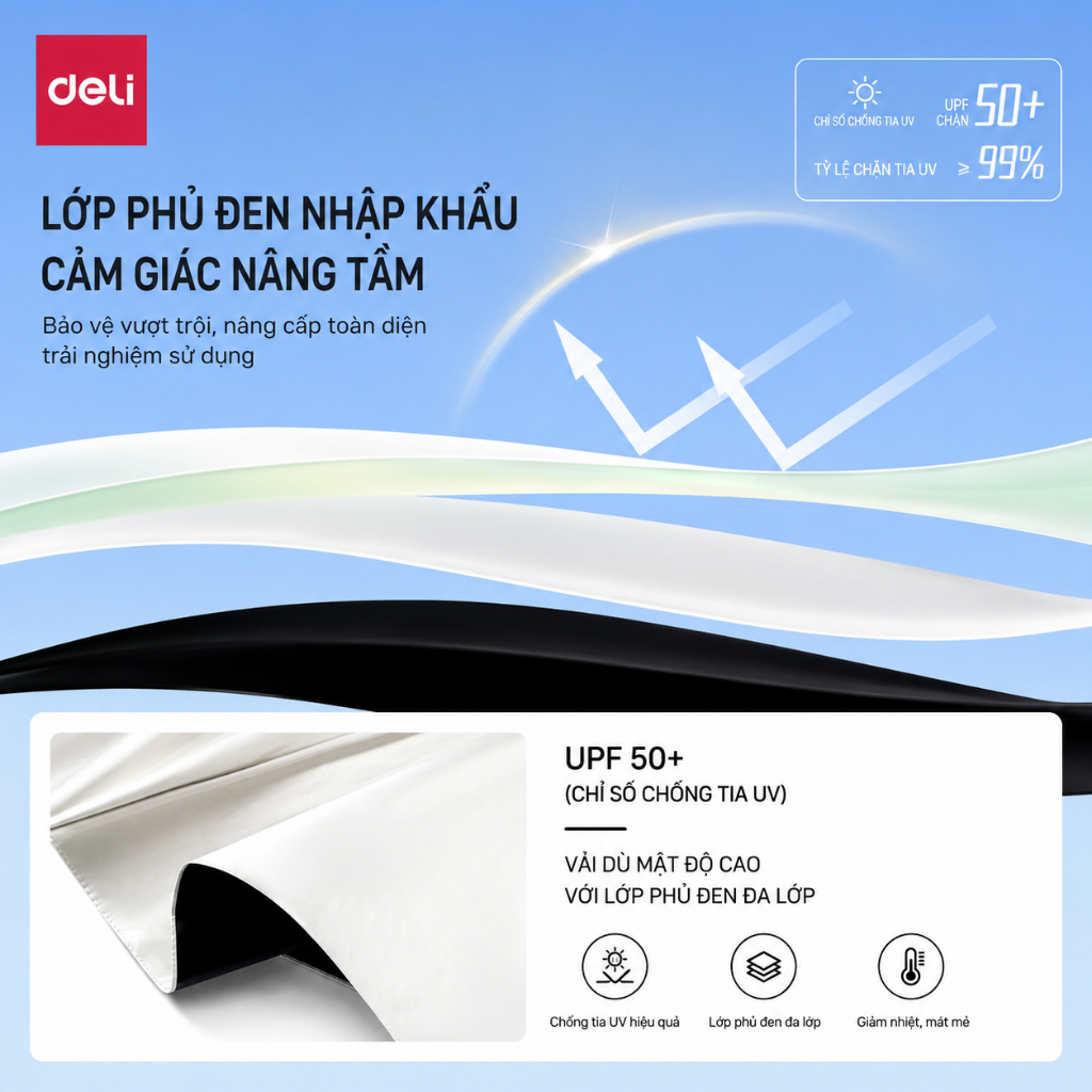 Ô Dù Che Mưa Nắng Tự Động Thế Hệ Mới Deli Cao Cấp - Chống Tia UV, SPF 50+, Nhỏ Gọn, Tiện Lợi Đi Học Đi Làm