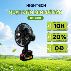 Quạt Tích Điện Mini Để Bàn - Xoay 180 Độ, Dùng Liên Tục 8-12H, 2 Công Suất Gió - Hightech House