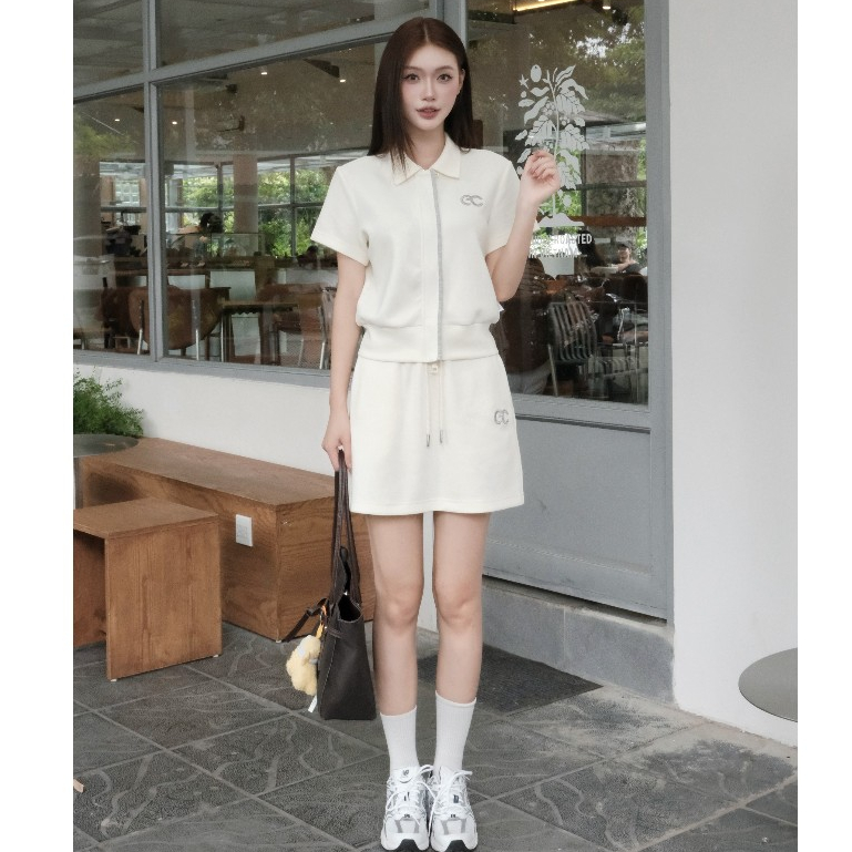 Set chân váy Polo Tencel ECOCHIC Áo Crop Khóa Kéo Chân Váy Cạp Chun Dây Rút Cao Cấp B239