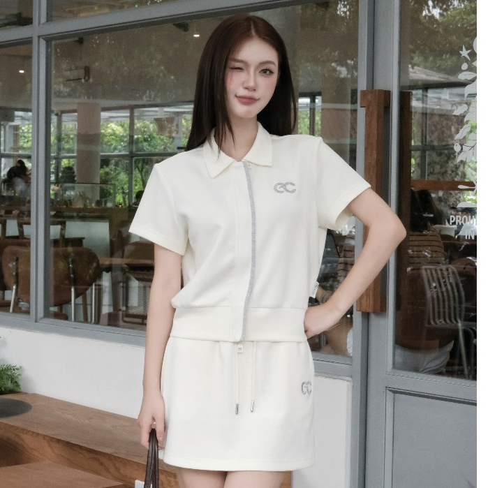 Set chân váy Polo Tencel ECOCHIC Áo Crop Khóa Kéo Chân Váy Cạp Chun Dây Rút Cao Cấp B239