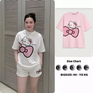 Bộ thun Nữ PONG Hello Kitty, Áo thun ,Cổ Tròn,Tay Ngắn,Phối Quần Đùi,Chất Cotton Cao Cấp - CP_23707