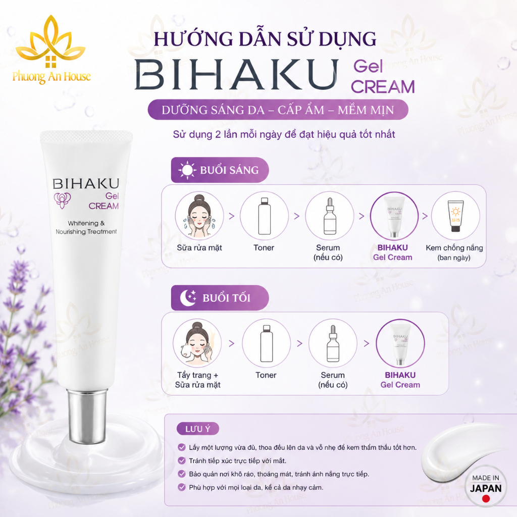 Kem dưỡng trắng da mờ nám Bihaku Gel Cream Niacinamide 10% và Tranexamic Acid 3% 30g