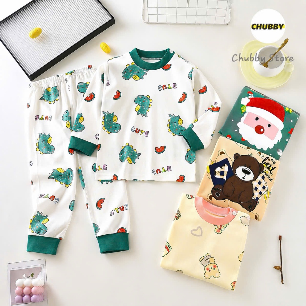 Bộ Cotton Dài Tay Cho Bé Trai Bé Gái Chất Cotton Mềm Mại Phù Hợp Mặc Ngủ Điều Hòa Cho Bé Từ 7-21kg