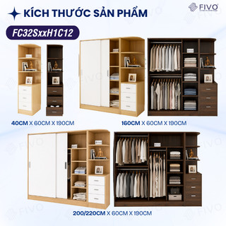 Tủ Gỗ Quần Áo Cửa Lùa Cao Cấp FC32 FIVO, Gỗ Dày 17mm, Kèm Hệ Tủ Tiện Lợi, Ngăn Kéo Sâu 60cm, Freeship+Free lắp đặt, Trả