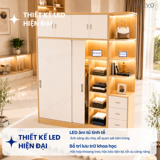 Tủ Gỗ Quần Áo Cửa Lùa Cao Cấp FC32 FIVO, Gỗ Dày 17mm, Kèm Hệ Tủ Tiện Lợi, Ngăn Kéo Sâu 60cm, Freeship+Free lắp đặt, Trả