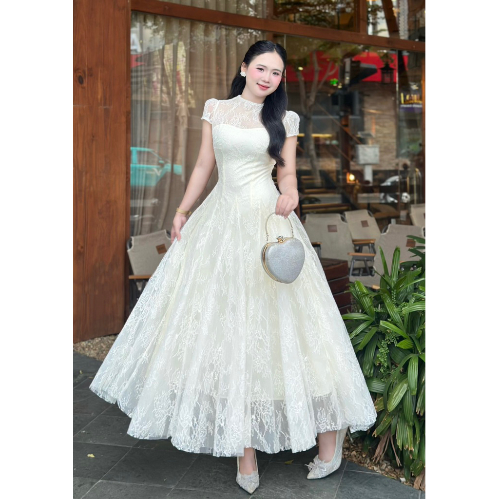 Đầm Váy Dự Tiệc LASY Thời Trang Nữ Dáng Dài Chất Ren Hoa Xòe Bồng Bềnh D1444