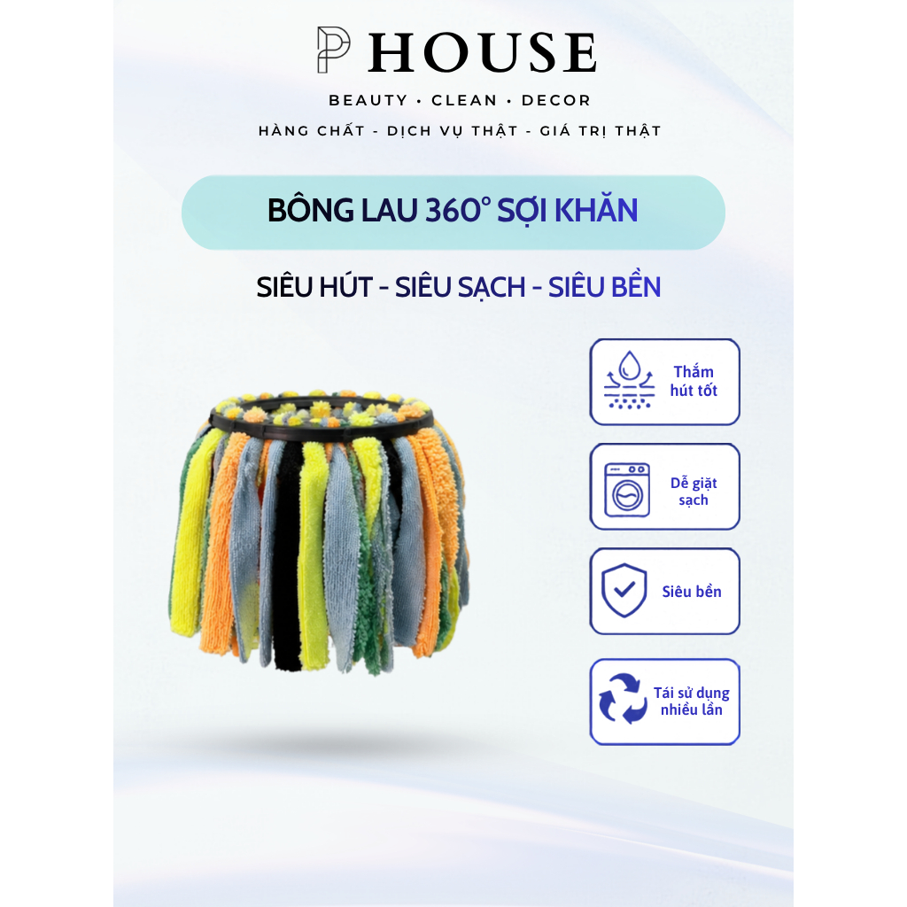 COMBO 3 Bông Lau Nhà Cotton Làm Bằng Vải Khăn Xuất Khẩu Siêu Sạch - Siêu Nhẹ - Siêu Thấm Hút