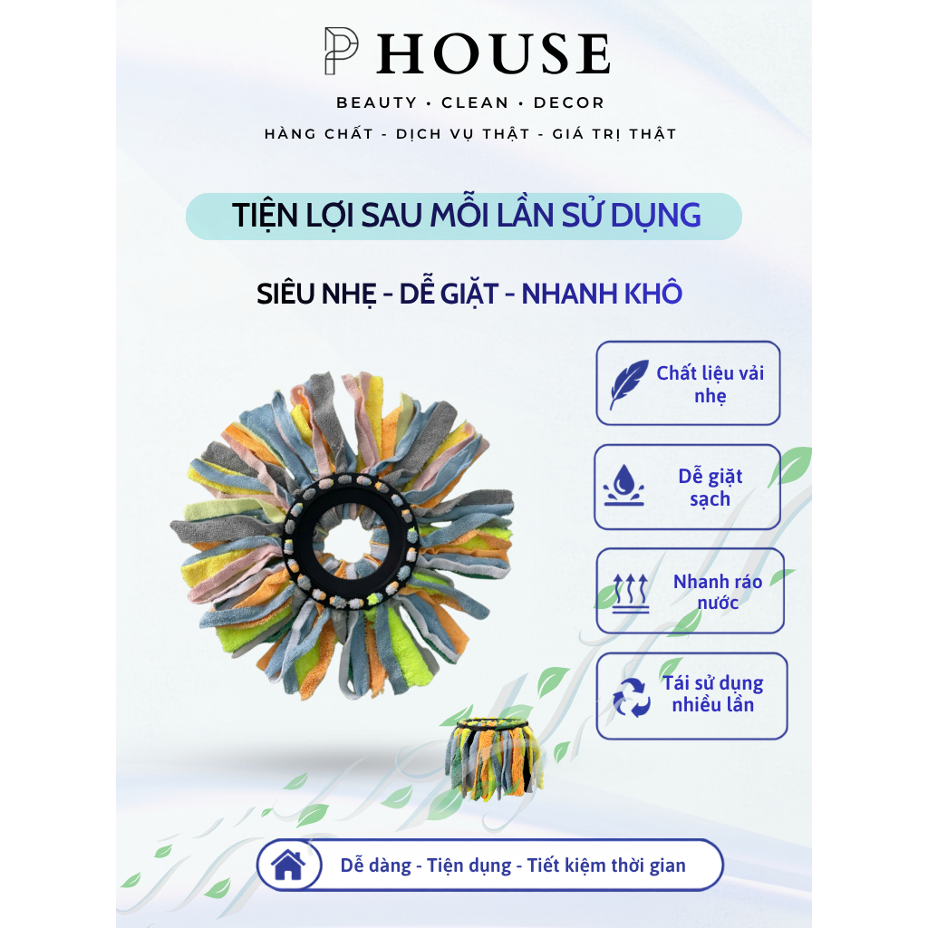 COMBO 3 Bông Lau Nhà Cotton Làm Bằng Vải Khăn Xuất Khẩu Siêu Sạch - Siêu Nhẹ - Siêu Thấm Hút