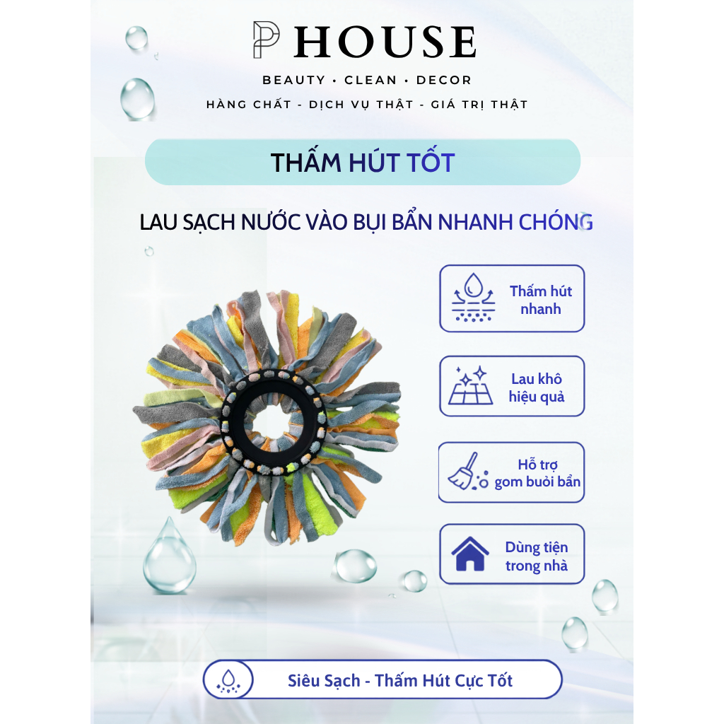 COMBO 3 Bông Lau Nhà Cotton Làm Bằng Vải Khăn Xuất Khẩu Siêu Sạch - Siêu Nhẹ - Siêu Thấm Hút