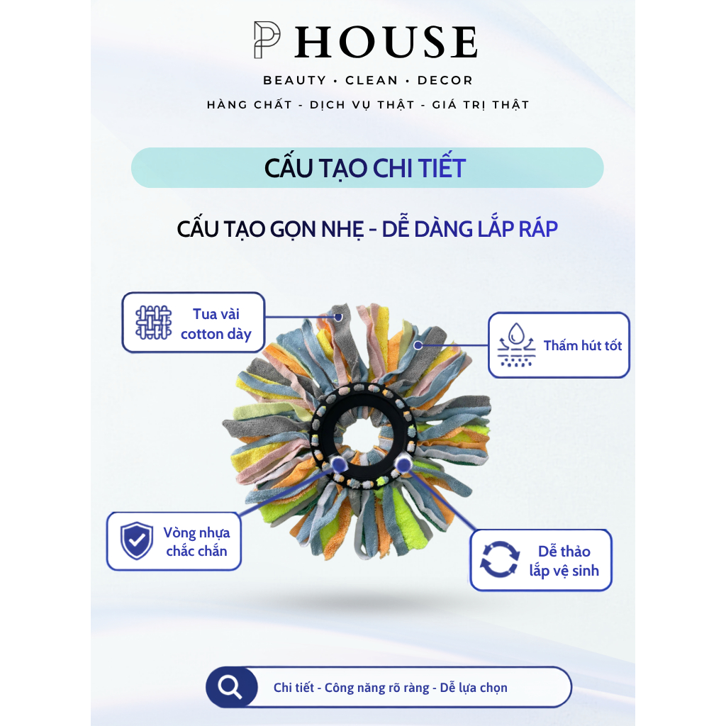 COMBO 3 Bông Lau Nhà Cotton Làm Bằng Vải Khăn Xuất Khẩu Siêu Sạch - Siêu Nhẹ - Siêu Thấm Hút