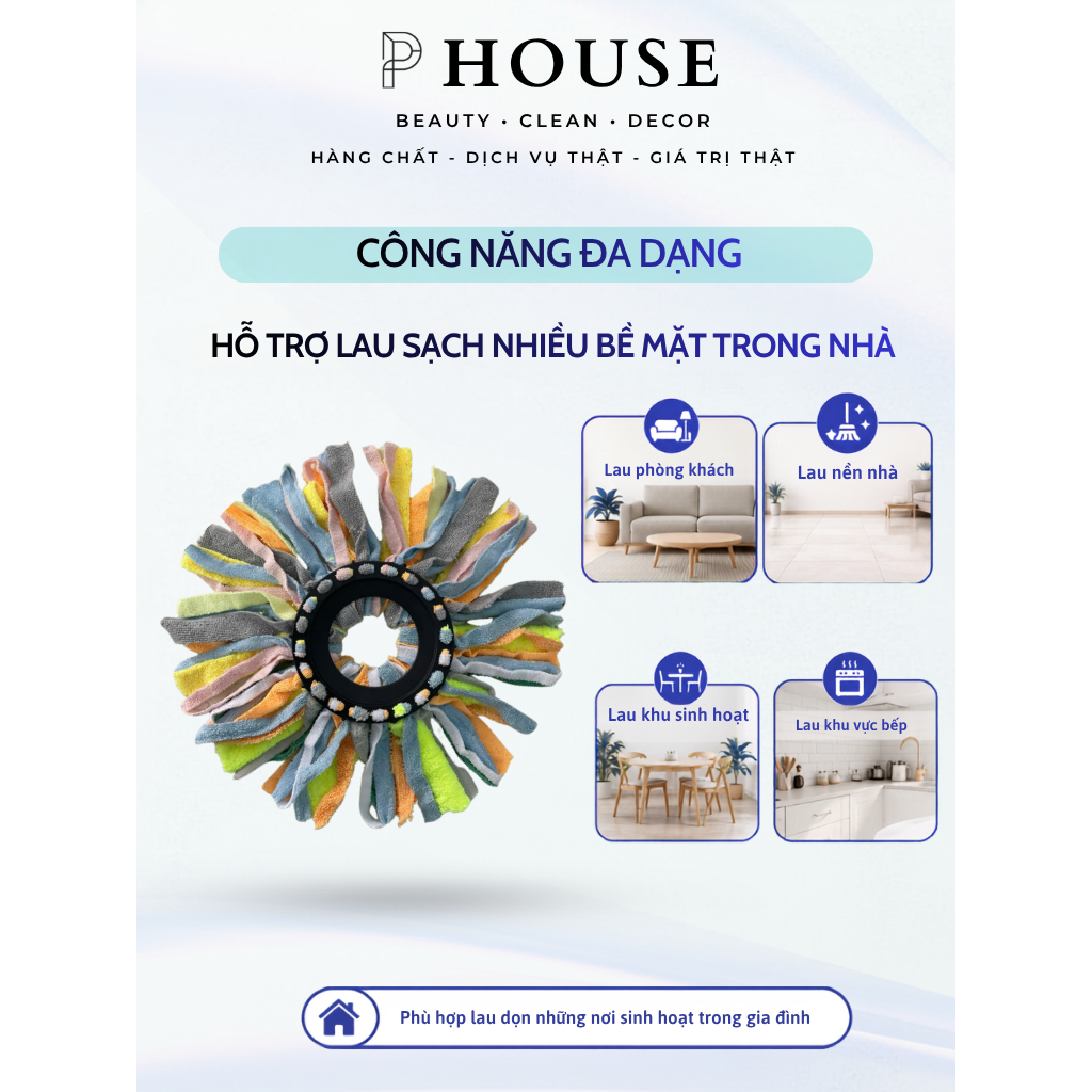 COMBO 3 Bông Lau Nhà Cotton Làm Bằng Vải Khăn Xuất Khẩu Siêu Sạch - Siêu Nhẹ - Siêu Thấm Hút