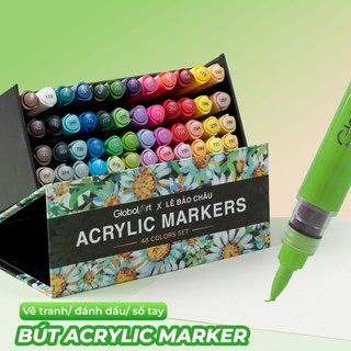 [Global Art x LÊ BẢO CHÂU] Màu Acrylic Marker Ngòi Brush Cao Cấp Dải Màu Tươi Sáng, Blend và Chồng Màu Dễ Dàng M70031