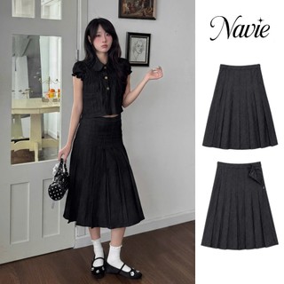 NAVIE -  Chân váy jeans dài xếp ly ROMY thời trang nữ
