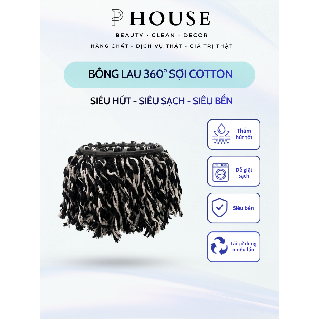 Bông Lau Nhà Sợi Cotton 100% - Siêu Thấm Hút - Siêu Nhẹ - Siêu Sạch - Siêu Tiết Kiệm