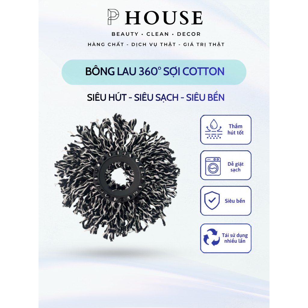 Bông Lau Nhà Sợi Cotton 100% - Siêu Thấm Hút - Siêu Nhẹ - Siêu Sạch - Siêu Tiết Kiệm