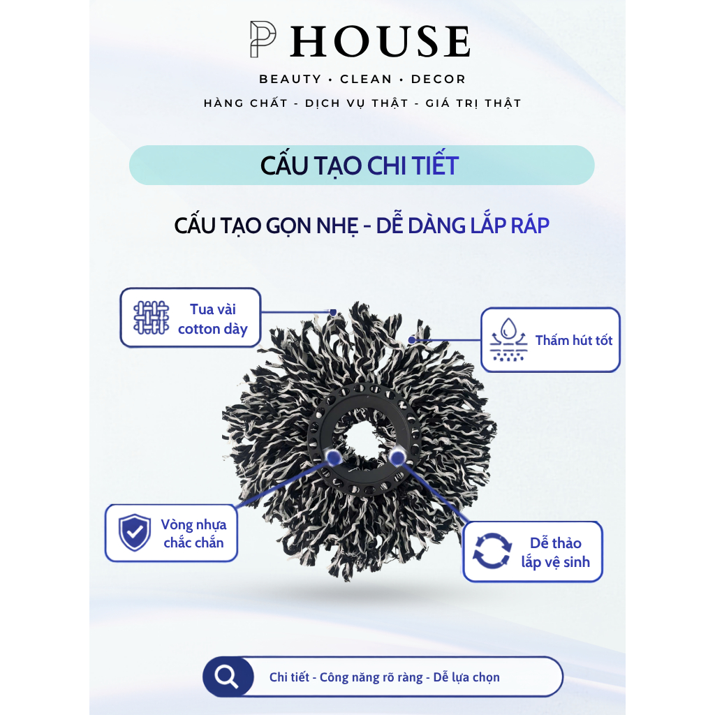 Bông Lau Nhà Sợi Cotton 100% - Siêu Thấm Hút - Siêu Nhẹ - Siêu Sạch - Siêu Tiết Kiệm