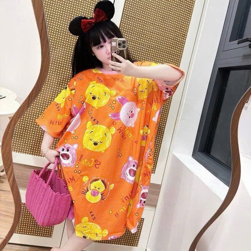 Đầm Ngắn Thun Rộng In Full Hai Mặt Họa Tiết Cotton Co Giãn Tốt Dễ Phối Đồ